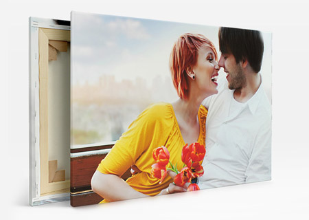 Afbeelding paar met bloemen op foto canvas