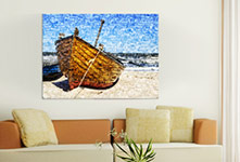 Woonruimte fotomozaiek boot klein op canvas
